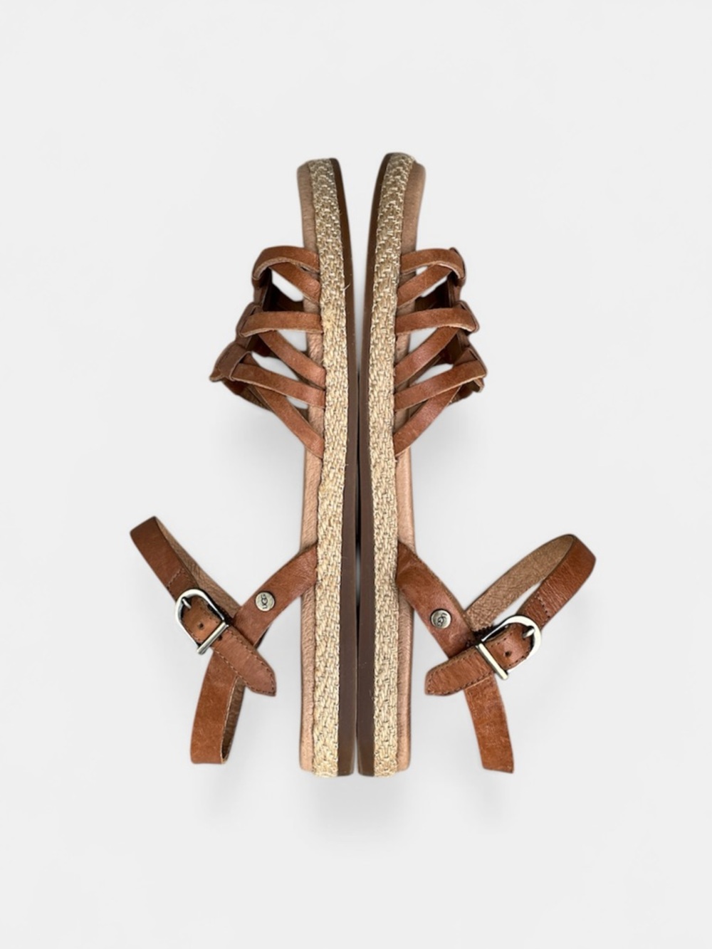 UGG Cognac Leather Strappy Flat Sandals - Picture 4 of 13
